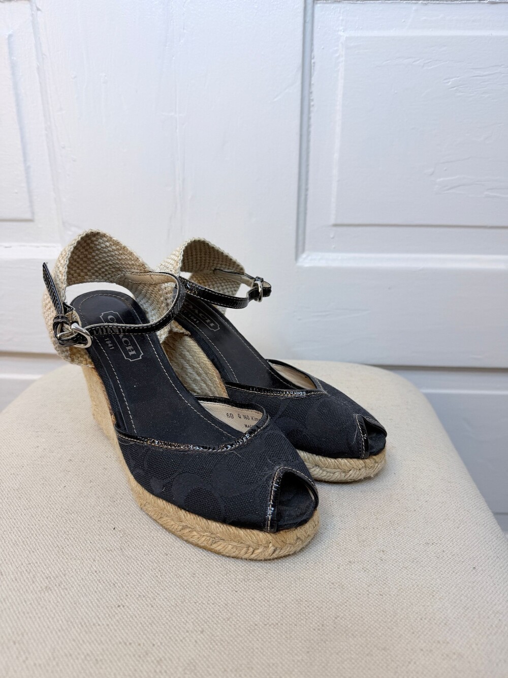 Coach Kimmy Signature Jacquard Espadrille Wedges Women's Size 6